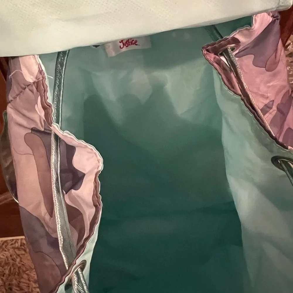 Justice backpack camo grey mint green inside